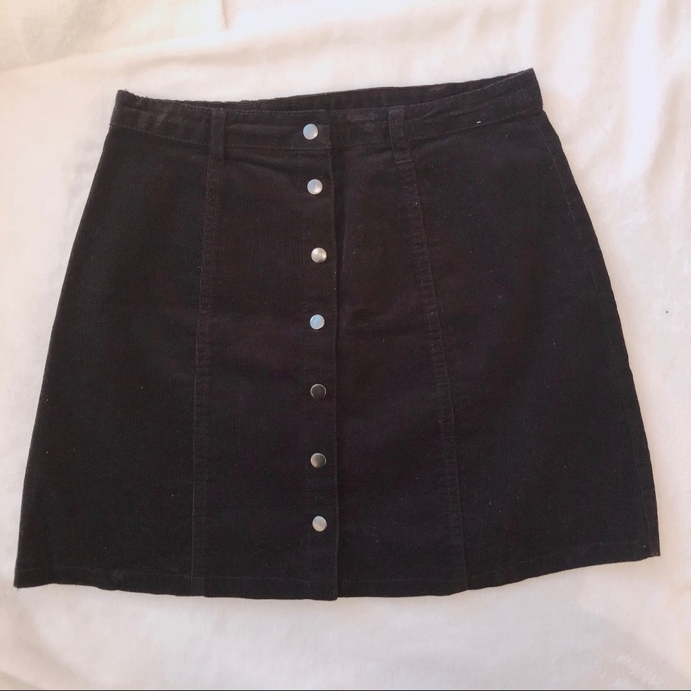 Black Corduroy Button Mini Skirt